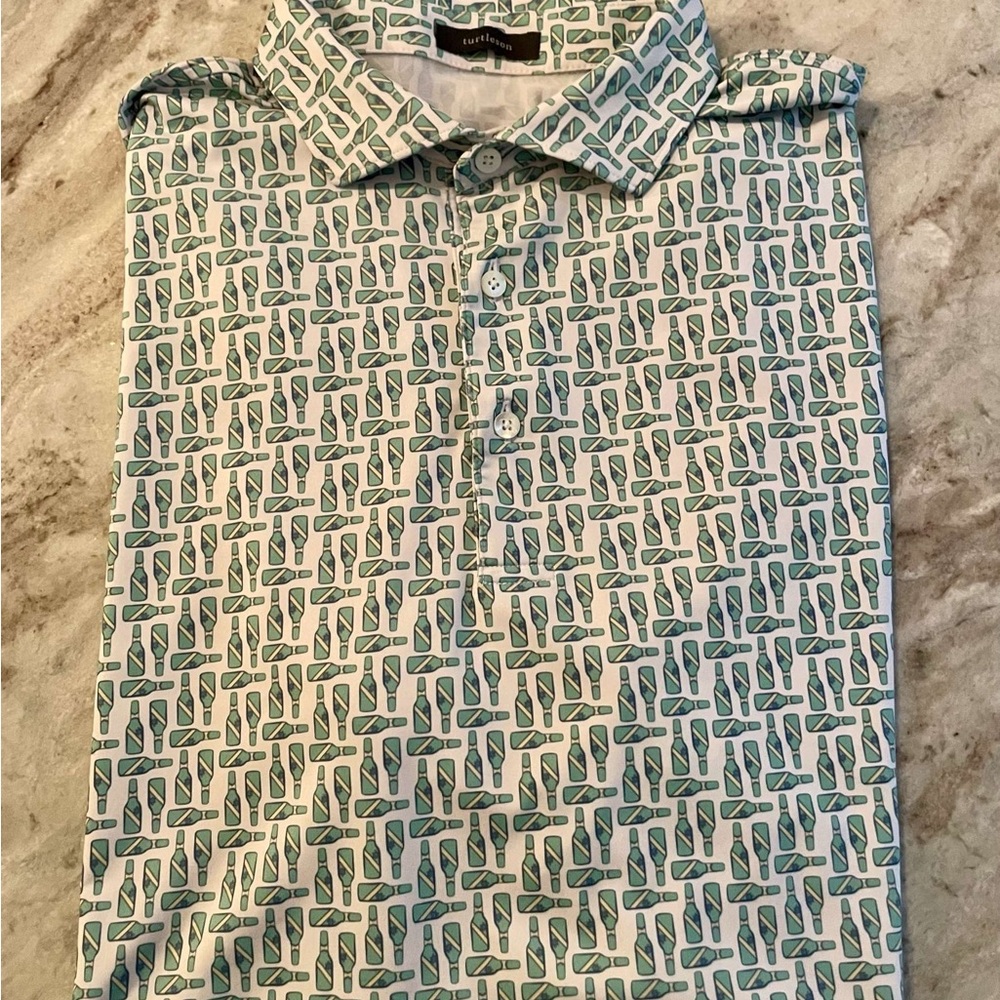 Modern Green and White Geometric Polo Shirt